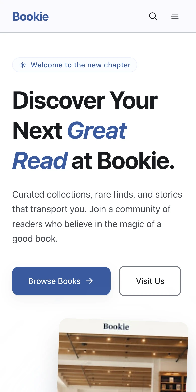 A bookshop website built with Codex, live on its thinqit.site address on a phone