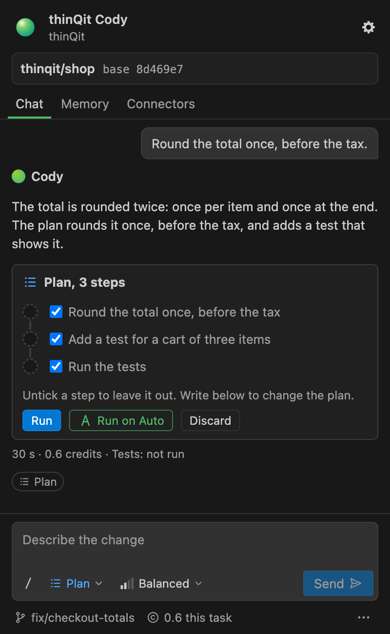 Cody's plan card in VS Code